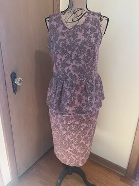 Ann Taylor Lavender Floral Jacquard Peplum Pencil Skirt Set